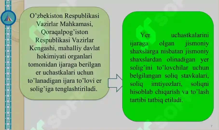 Jismoniy shaxslardan olinadigan yer solig’i 7