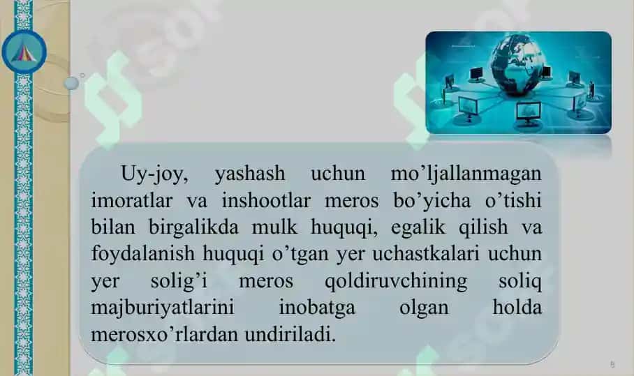 Jismoniy shaxslardan olinadigan yer solig’i 8