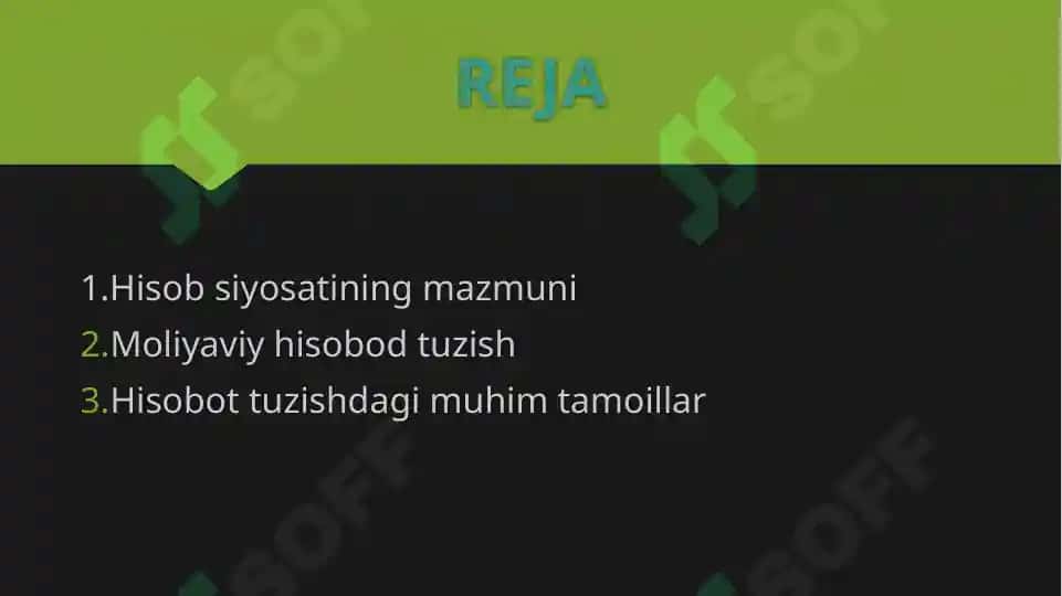 Hisob siyosatining mazmun va moliyaviy hisobottuzishdagi muhim tamoyillari 2