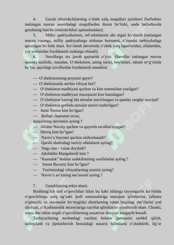 4-sinfda tanlovlarning mazmuni va ularni tashkil qilish usullariga topshiriqlar tizimini ishlab chiqish. 3