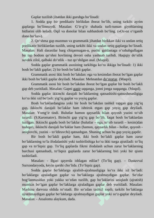 Sodda gapning ta’rifi va tasnifi. 2