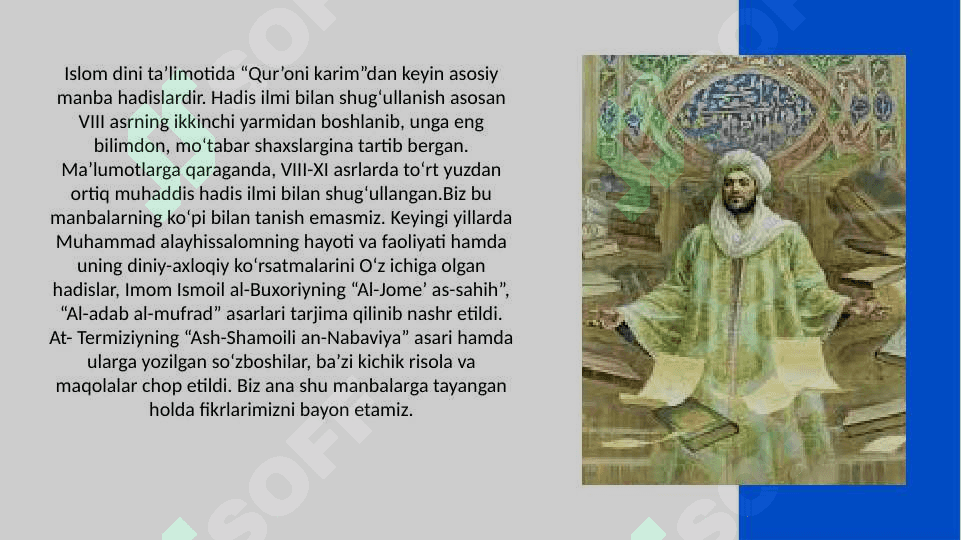 IMOM AL-BUXORIY, AT-TERMIZIYNING  TA’LIM-TARBIYARIVOJLANISHIDAGI  XIZMATLARI. HADIS ILMI 2