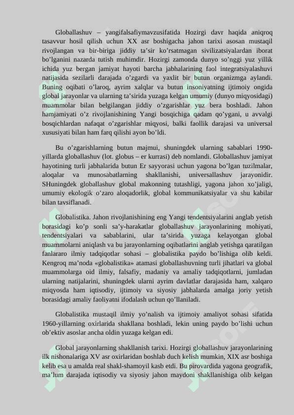 Glaballashuv. Glaballashuv haqidagi kansepsiyalar. Global karrupsiya ijtimoiy madaniy inqirozning oqibati. 2
