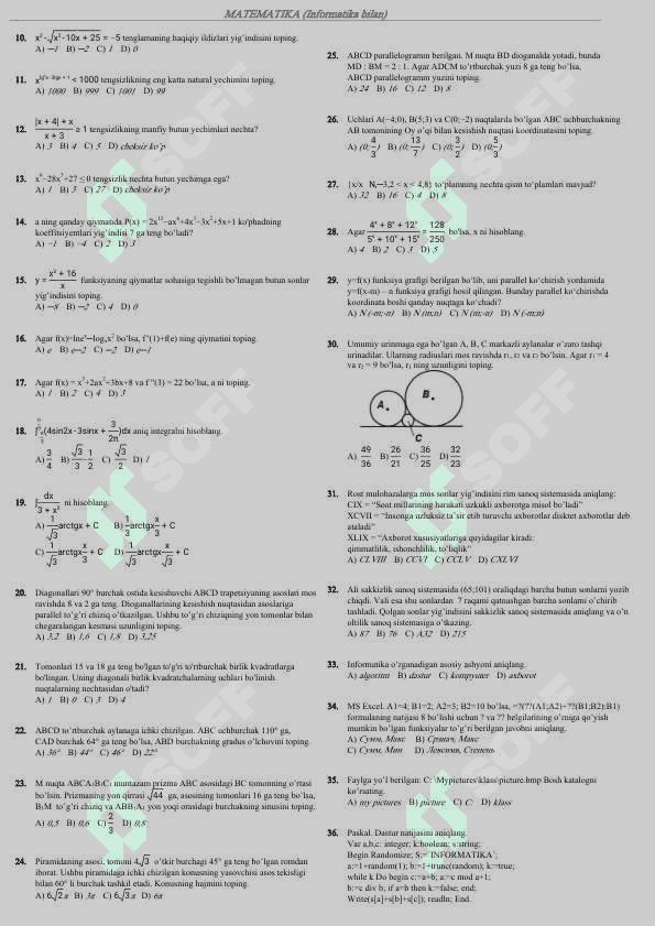 DTM da tushgan 1080 ta test. Matematikadan javoblari eng oxirida. 4