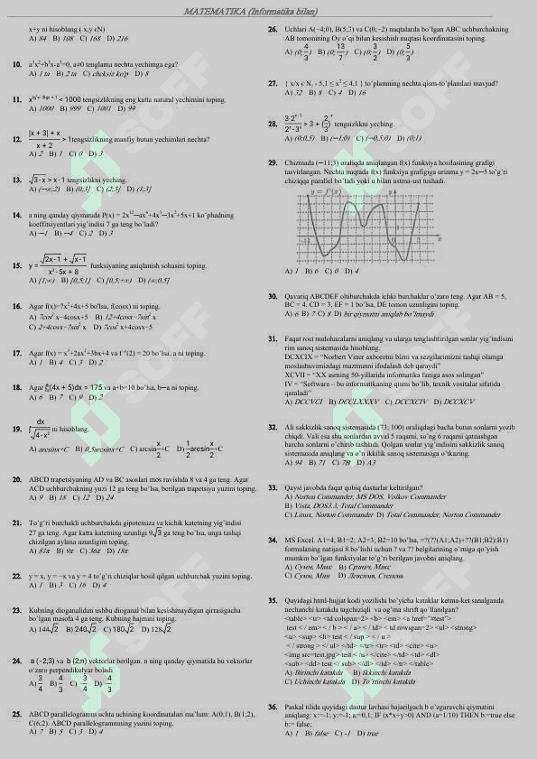 DTM da tushgan 1080 ta test. Matematikadan javoblari eng oxirida. 8