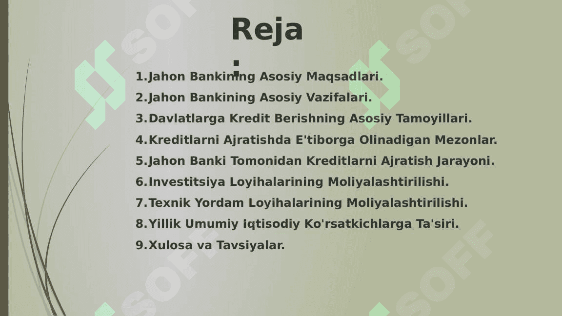 Jahon bankining faoliyati vazifalari. 2