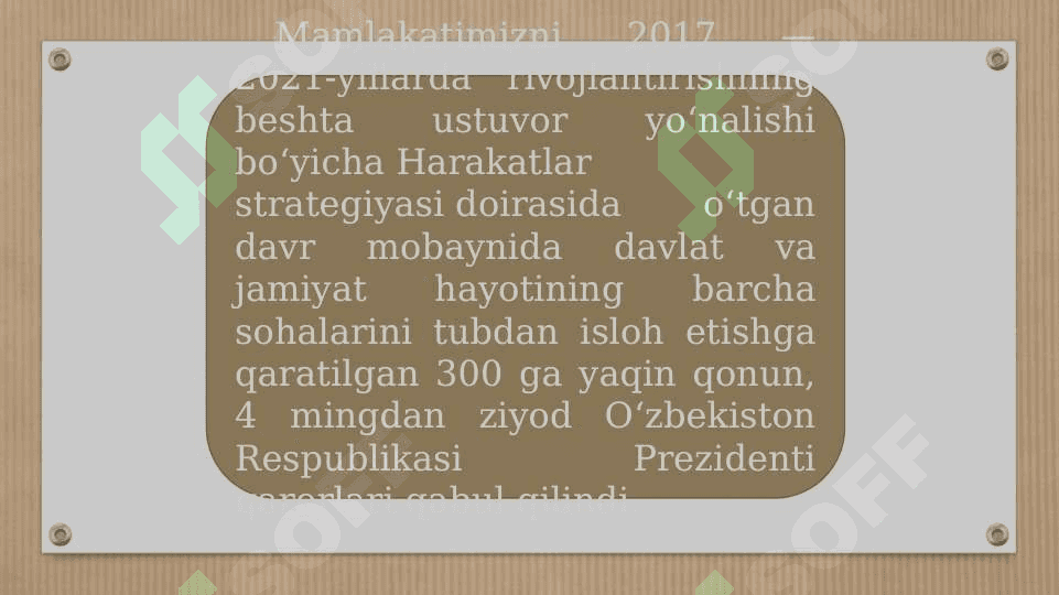 2022-2023-yillarga mo’ljallangan Yangi O‘zbekistonning taraqqiyot strategiyasining asosiy yo’nalishlari 2