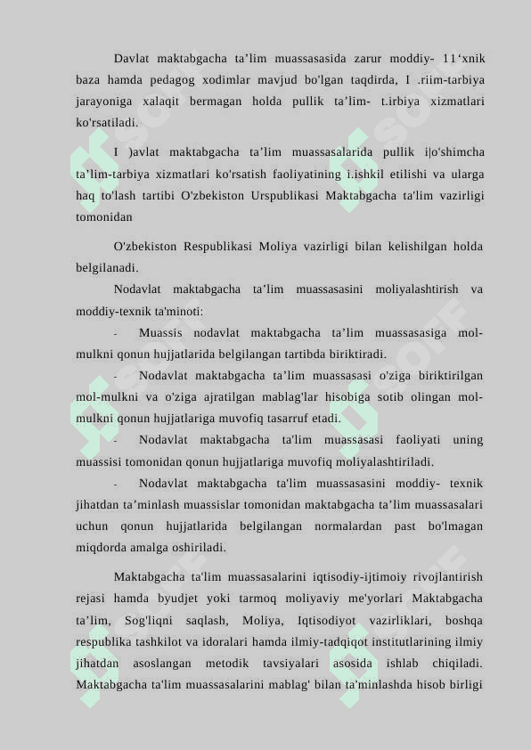 MAKTABGACHA TA’LIMNI REJALASHTIRISH, MOLIYAVIY TA’MINLASH, BOSHQARISH 7