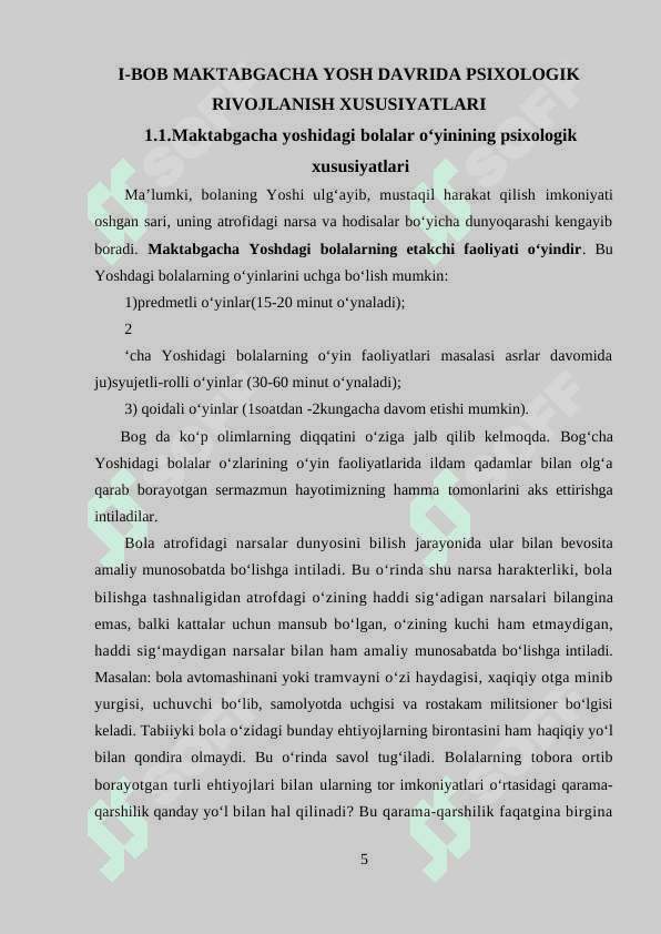 ILK VA MAKTABGACHA YOSHDAGI BOLALARNI PREDMETLARNING O'LCHAMINI IDROK QILISHNING O'ZIGA XOSLIGI 5