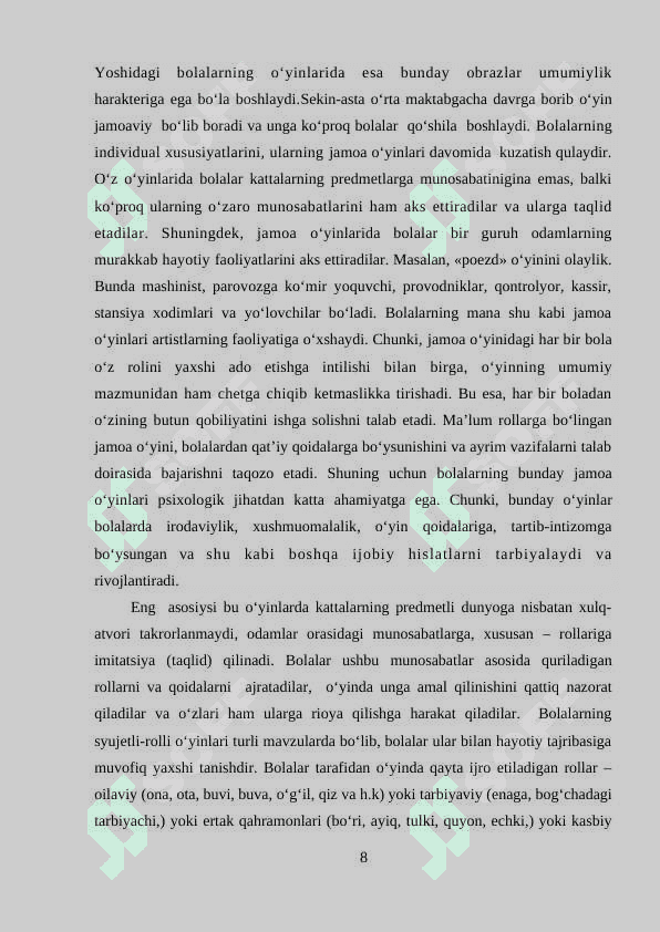ILK VA MAKTABGACHA YOSHDAGI BOLALARNI PREDMETLARNING O'LCHAMINI IDROK QILISHNING O'ZIGA XOSLIGI 8