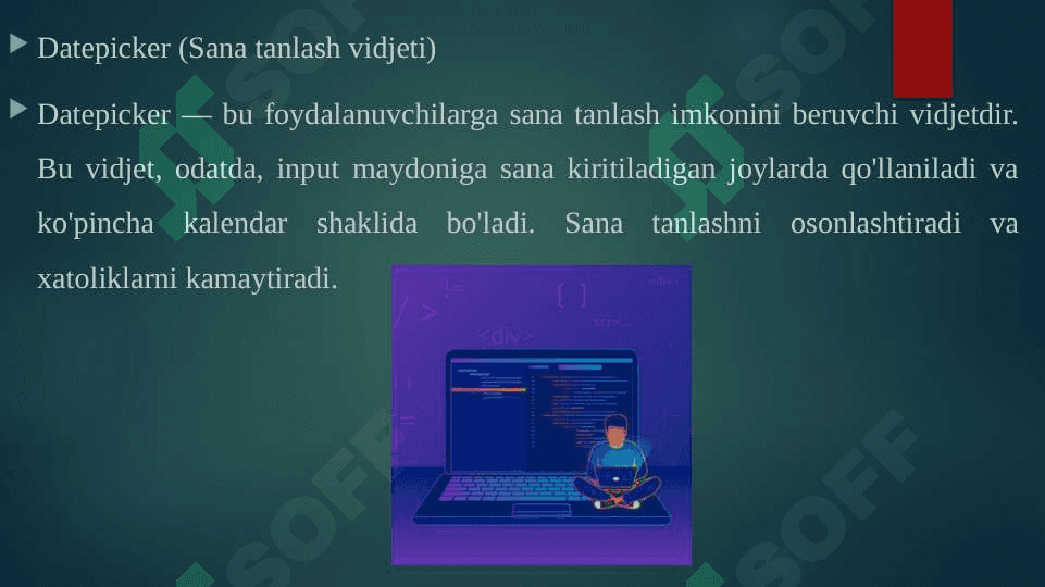 JQuery Ui vidjetlari: Datepicker, Dialog. Amaliy ko'rsatmalar 3