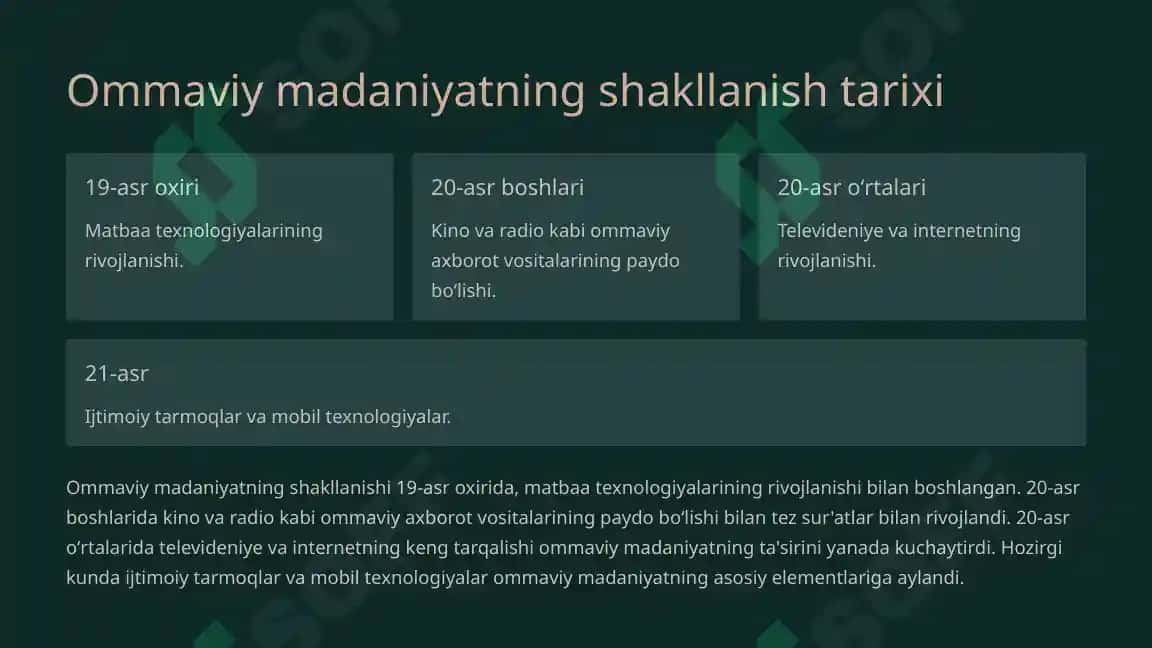 Ommaviy Madaniyatning Shaklalanish Tarixi va Turlari 3