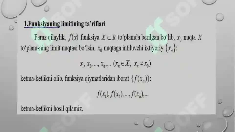 Funksiyaning limiti va uning xossalari 2