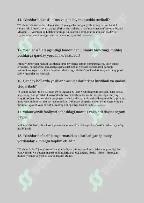 Argos yoshlar yetachilariga tushadigan suhbat savol javoblari 150 ta savol javobi bilan 3