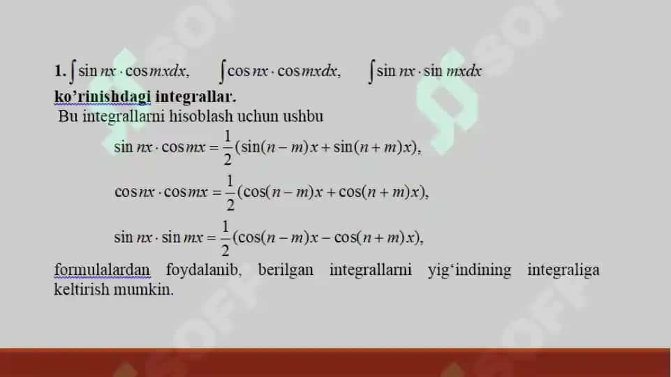 Trigonometrik ifodalarni integrallash 3