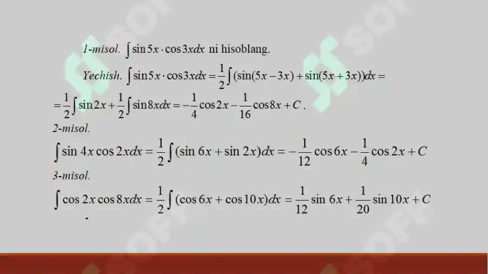 Trigonometrik ifodalarni integrallash 4