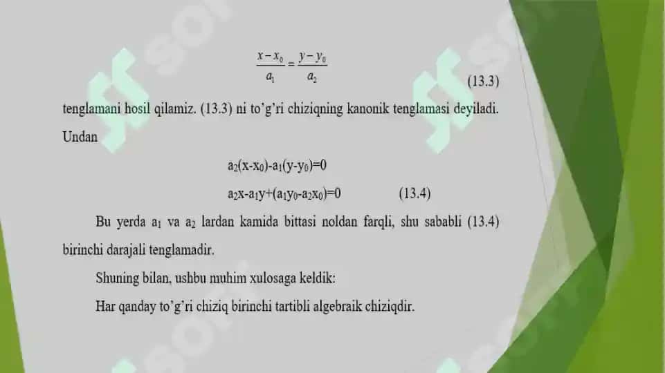 TEKISLIKDA TO’G’RI CHIZIQ VA ULARNING TENGLAMALARI 4