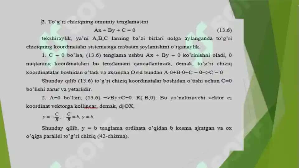 TEKISLIKDA TO’G’RI CHIZIQ VA ULARNING TENGLAMALARI 7