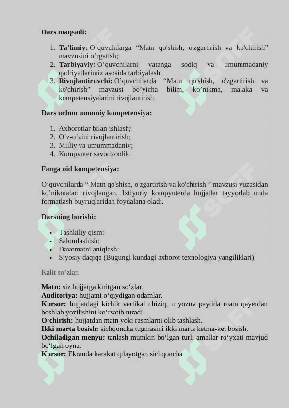 6 sinf informatika Matn qo'shish, o'zgartirish va ko'chirish+ 2
