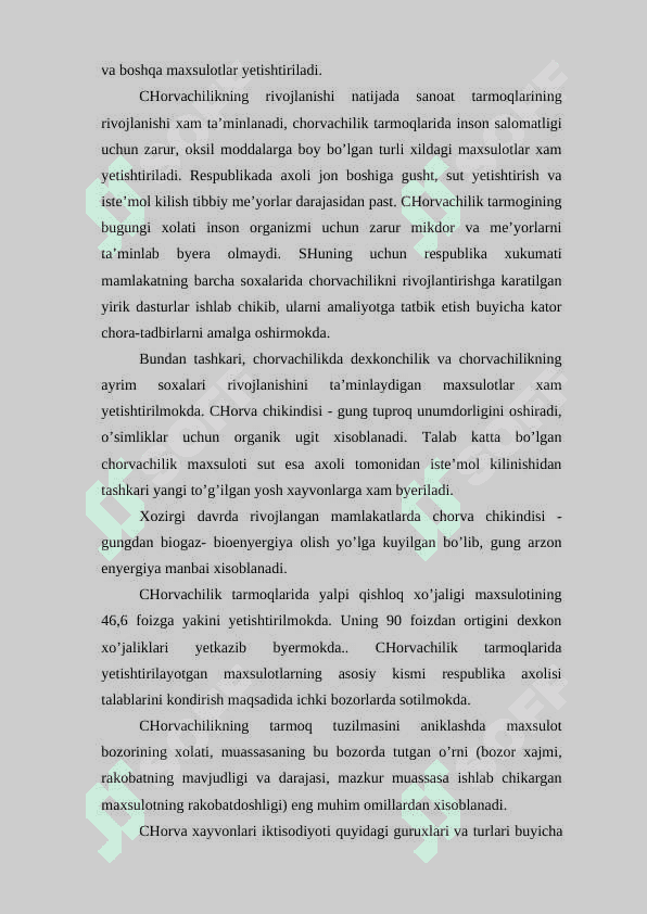 CHORVACHILIK TARMOQLARI IQTISODIYOTI 2