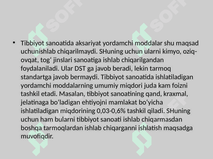 Tayyor dori preperatlarini ishlab chiqarishda ishlatiladigan yordamchi moddalar 3