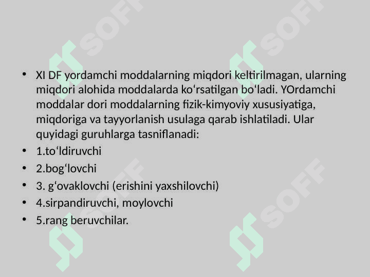 Tayyor dori preperatlarini ishlab chiqarishda ishlatiladigan yordamchi moddalar 4