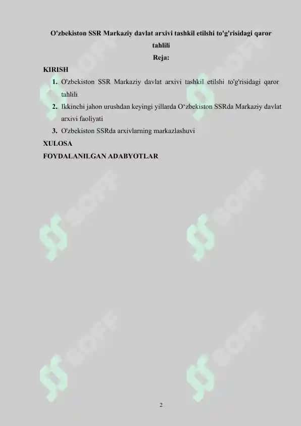 O‘zbekiston SSR Markaziy davlat arxivi tashkil etilishi to'g'risidagi qaror tahlili 2