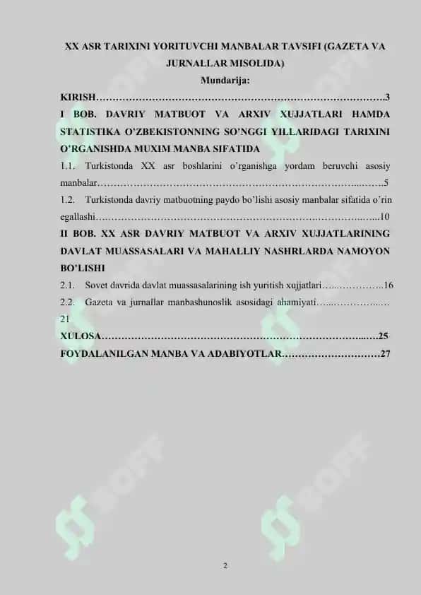 XX asr tarixini yorituvchi manbalar tavsifi (gazeta va jurnallar misolida) 2