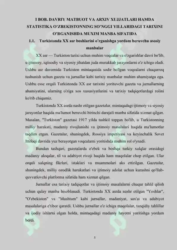 XX asr tarixini yorituvchi manbalar tavsifi (gazeta va jurnallar misolida) 5