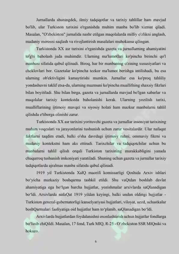 XX asr tarixini yorituvchi manbalar tavsifi (gazeta va jurnallar misolida) 6