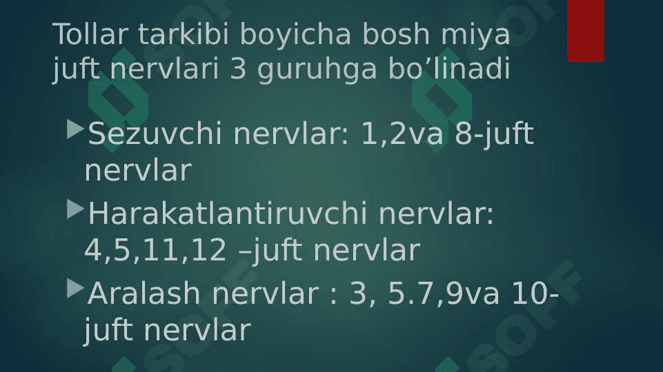 Nervi craniales. 12 juft bosh miya nervlari 4