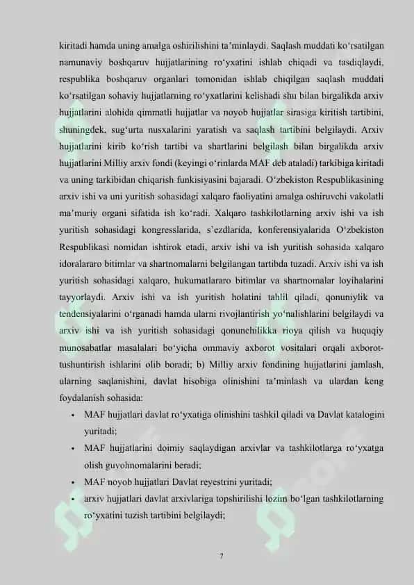 O'zArxiv agentligini tashkil etilishining huquqiy asoslari 7