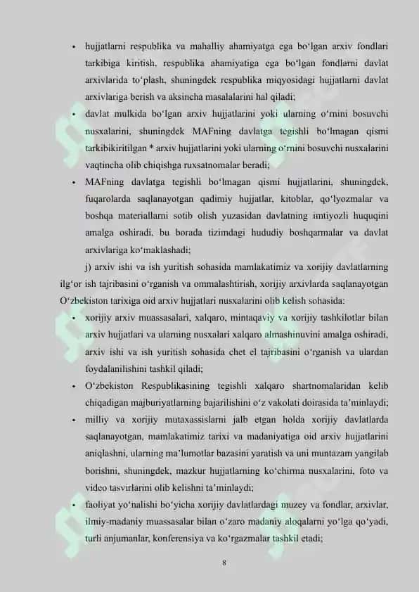 O'zArxiv agentligini tashkil etilishining huquqiy asoslari 8