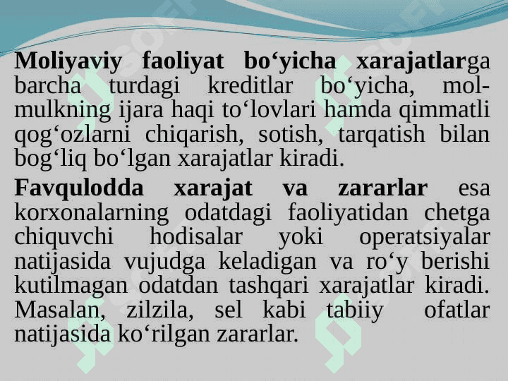 Qishloq xo`jaligi mahsulotlarining tannarxini hisoblash tartibi 5