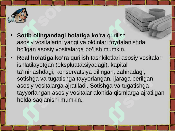 Qurilish tashkilotlarida asosiy vositalar hisobi 7