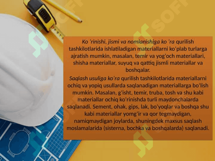 Qurilish tashkilotlarida materiallar hisobi 7