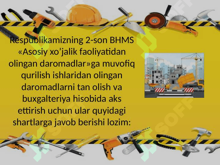 Qurilish ishlarini bajarishdan olingan daromadlarning hisobi. 4