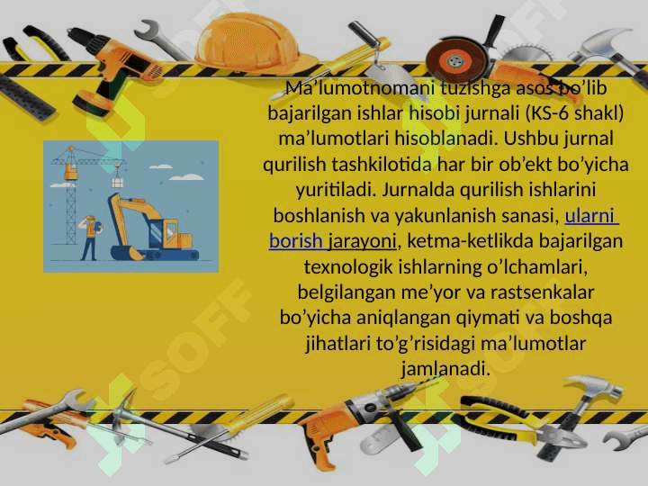 Qurilish ishlarini bajarishdan olingan daromadlarning hisobi. 7