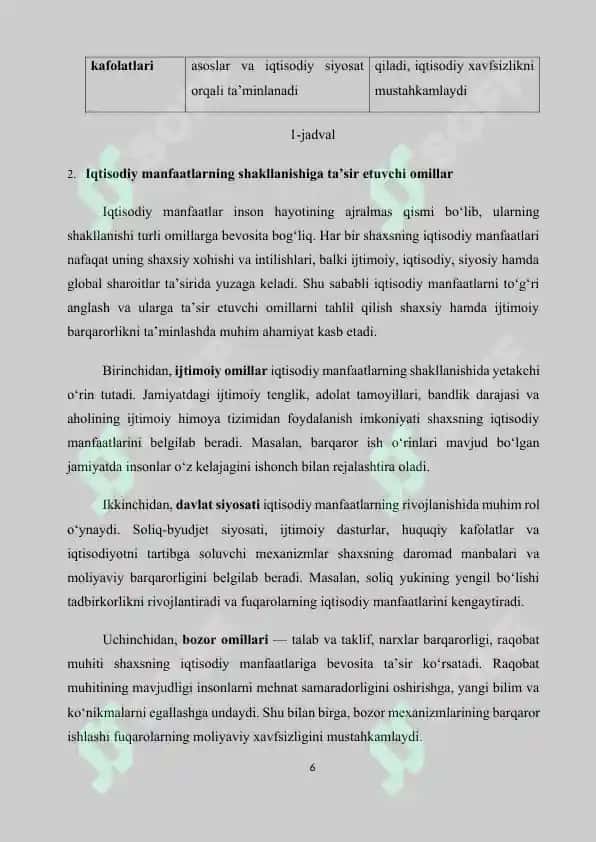 Mavzu: Shaxsning muhim iqtisodiy manfaatlari va havfsizligini ta’minlash yo’llari.. MUSTAQIL ISHI.WORD 6
