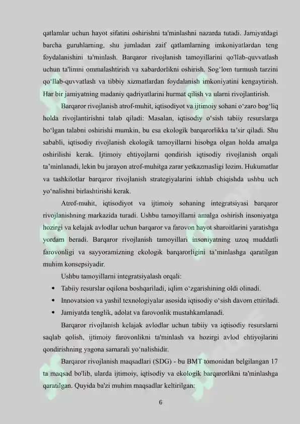 Barqaror rivojlanish 6