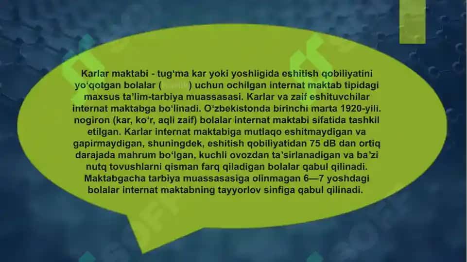 Eshitishda nuqsoni bòlgan bolalar uchun ixtisoslashtirilgan maktab internatlari 2
