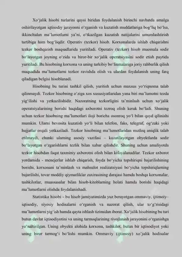 Xo’jalik hisobi haqida tushuncha va uning paydo bo’lish 8