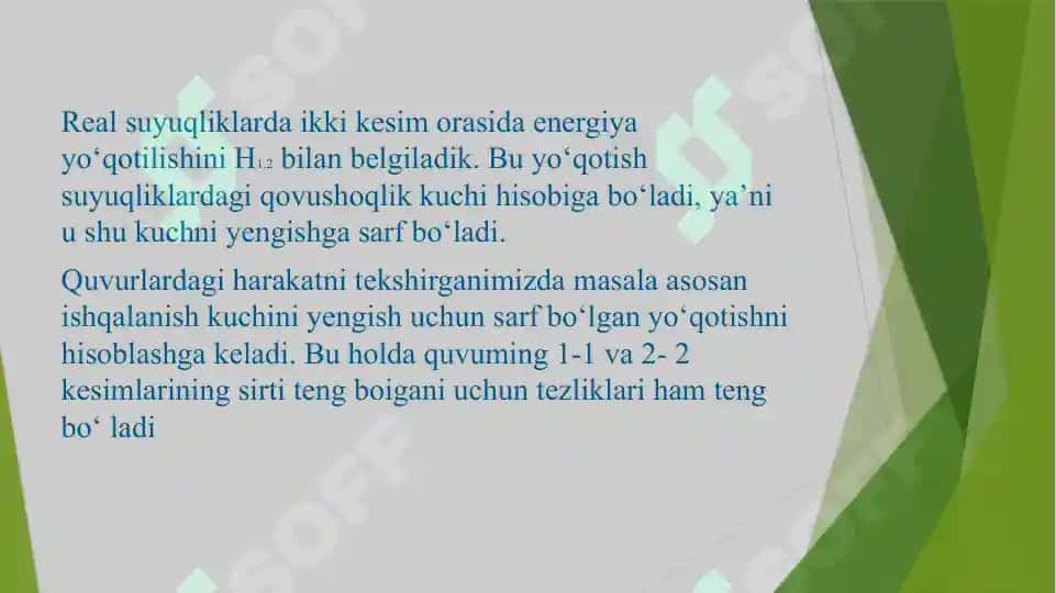 Gidravlik yo’qotishning ikki turi 8