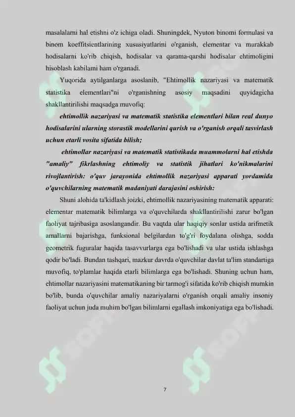 MAKTAB KURSIDA EHTIMOLLIKLAR NAZARIYASINING OʻQITILISHI 7
