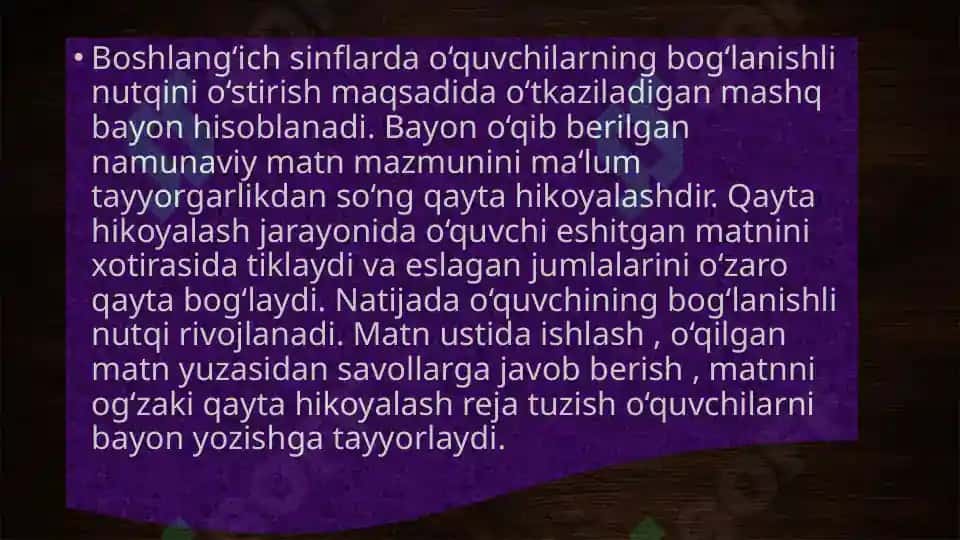 Bayon va tavziflash uchun tayyorgarlik matnlari 3