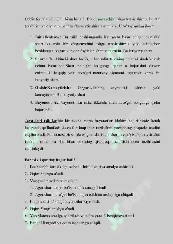 Sikl (for each) operatorlari 8