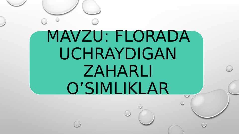 FLORADA UCHRAYDIGAN ZAHARLI O’SIMLIKLAR