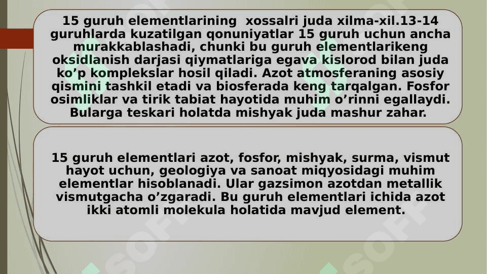 Elementlar davriy jadvalidagi 15-guruh elementlarining umumiy xossalari 2