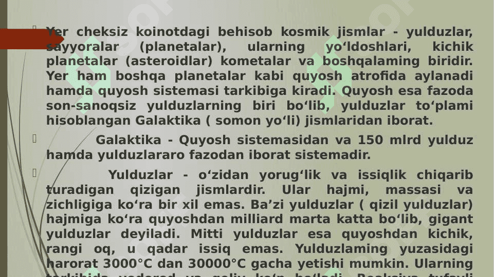 QUYOSH SISTEMASI.QUYOSH SISTEMASI VA YER 4