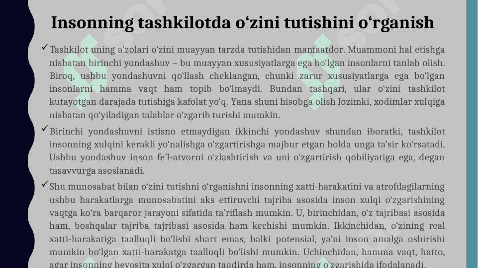 Inson va tashkilot o'rtasidagi o'zaro munosabatlarning mohiyati va xususiyati 4